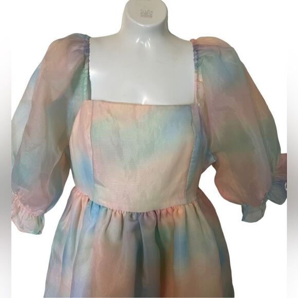 NWT Endless Rose Pastel Ombré Puff Sleeve Mini Dress - Picture 4 of 9